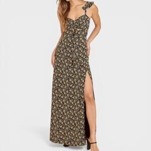 Lulus Way To Love Floral Ruffled Maxi Dress Women's Small Black Orange
